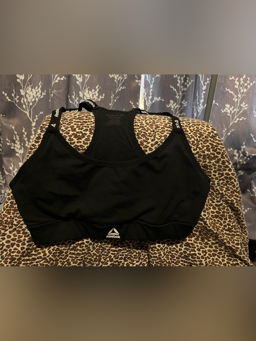 Reebok Black Racerback Sports Bra with Logo Trim